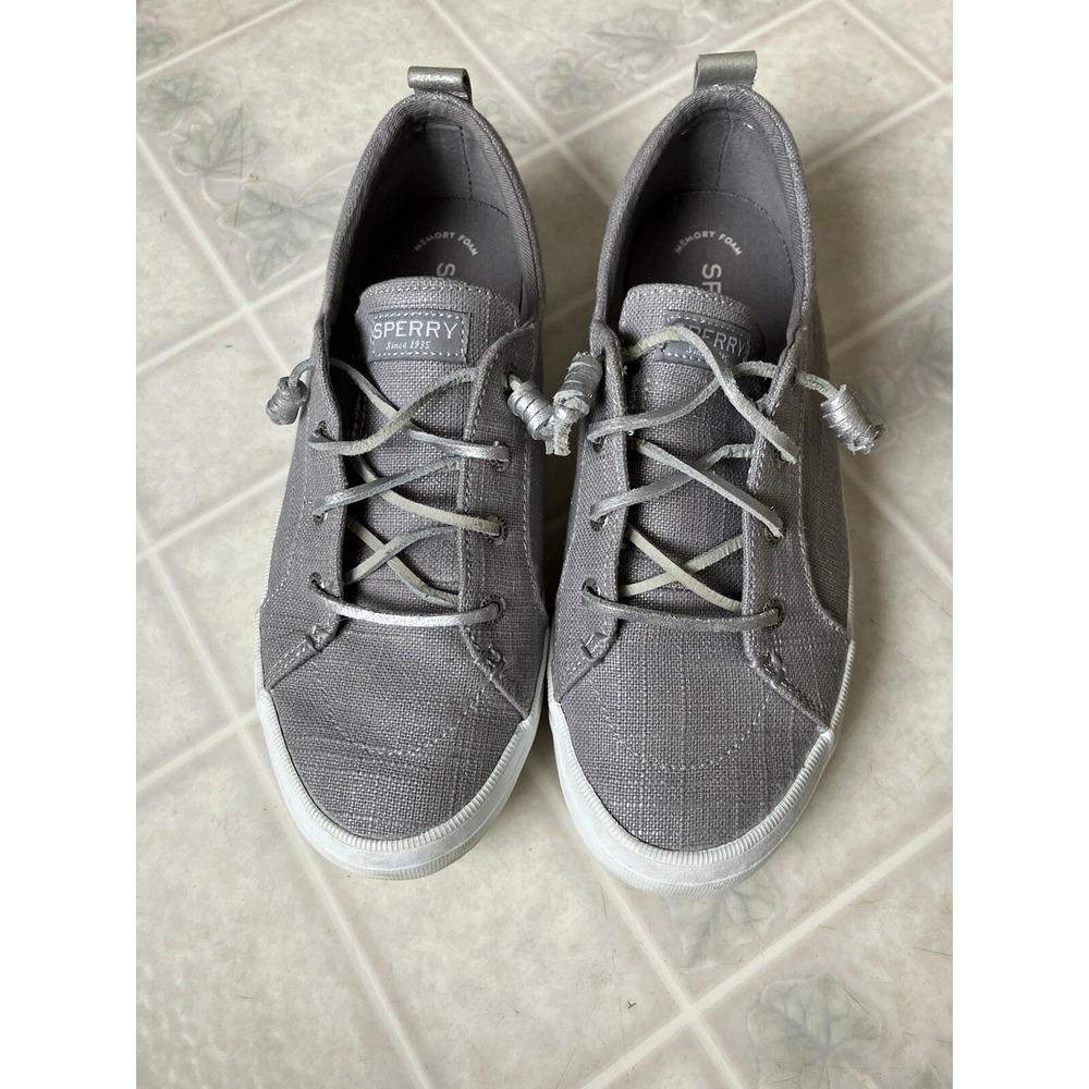 SPERRY - Womens Slip On Tennis Shoes Sneakers Gray Size 8 Silver Leather Laces